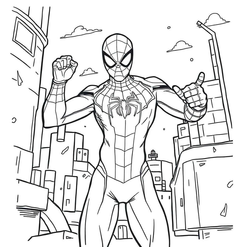 Spiderman spider man standing in a heroic pose — easy spider-man coloring page (ages 2–5)