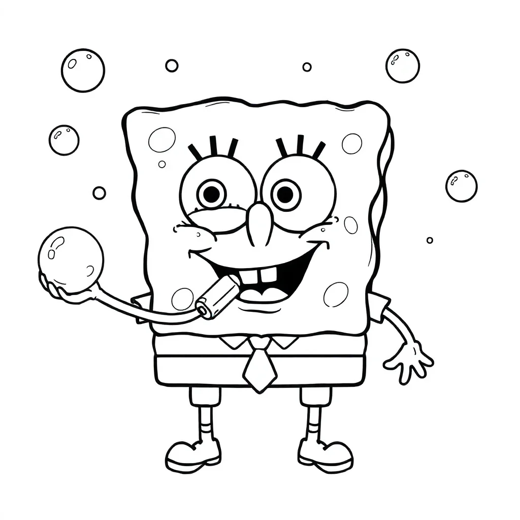 Spongebob spongebob blowing bubbles — easy spongebob coloring page (ages 2–5)
