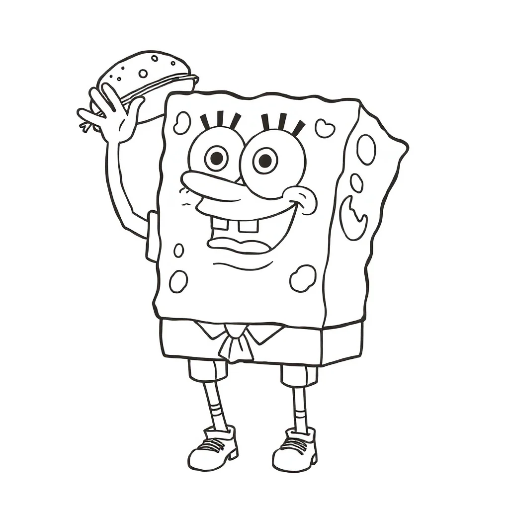 Spongebob spongebob flipping a krabby patty — easy spongebob coloring page (ages 2–5)