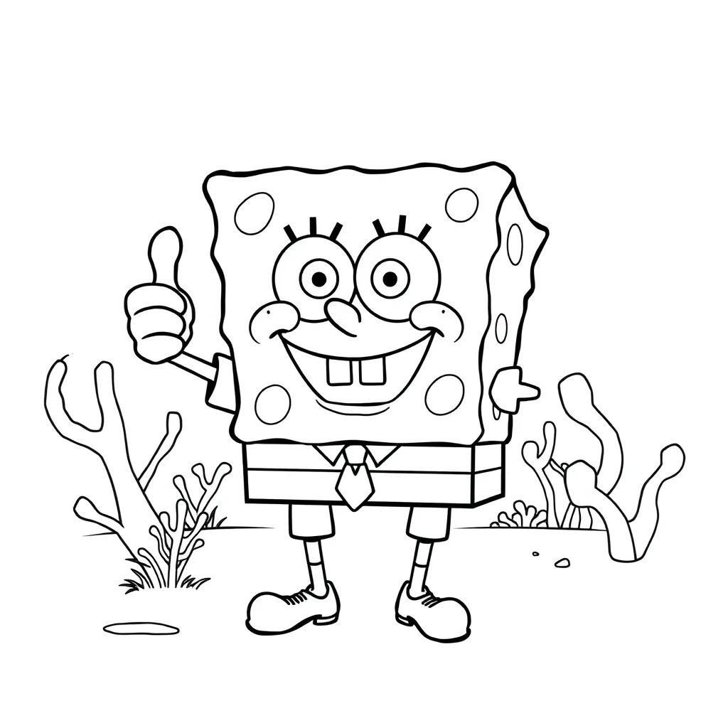 Spongebob spongebob giving a thumbs up — classic spongebob coloring page (ages 5–10)