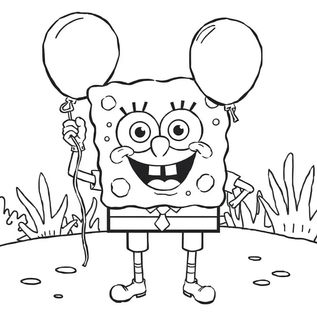 Spongebob spongebob holding a balloon — classic spongebob coloring page (ages 5–10)