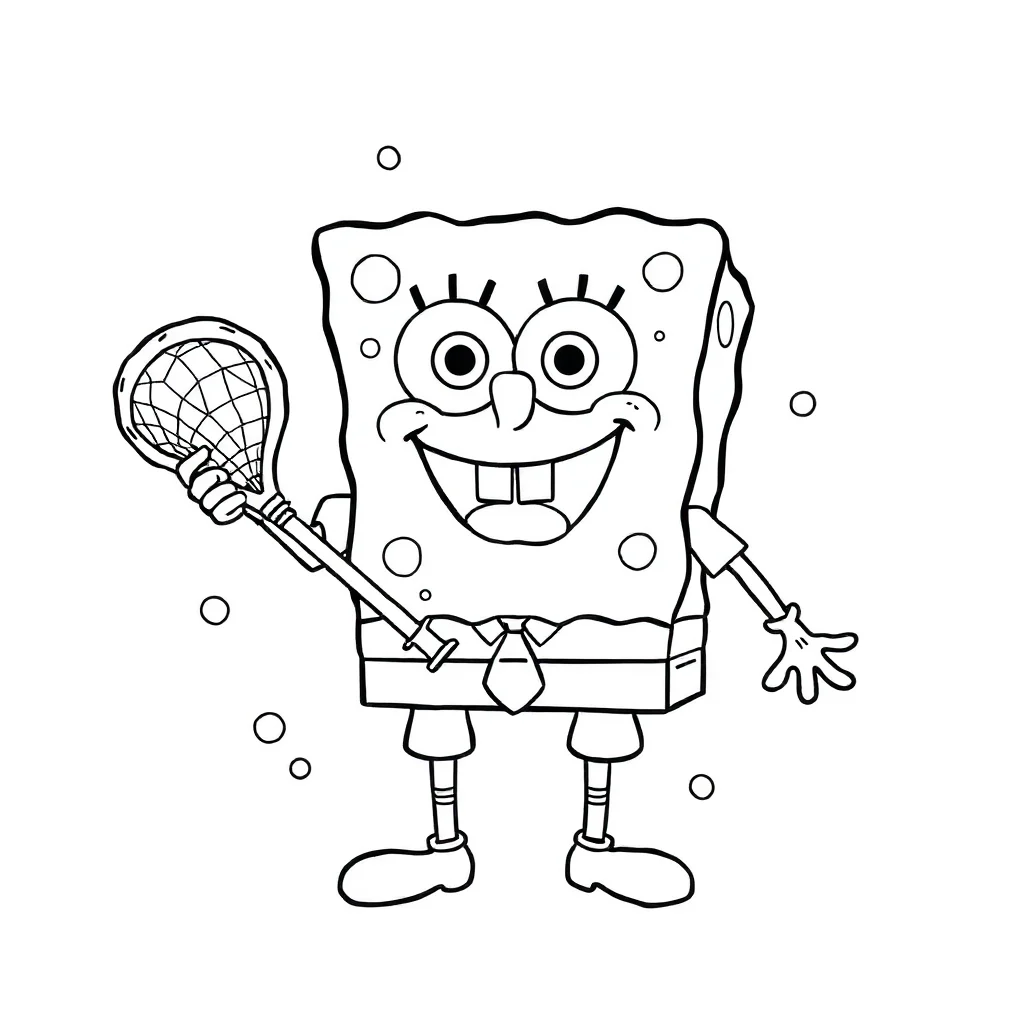 Spongebob spongebob holding a jellyfish net — easy spongebob coloring page (ages 2–5)