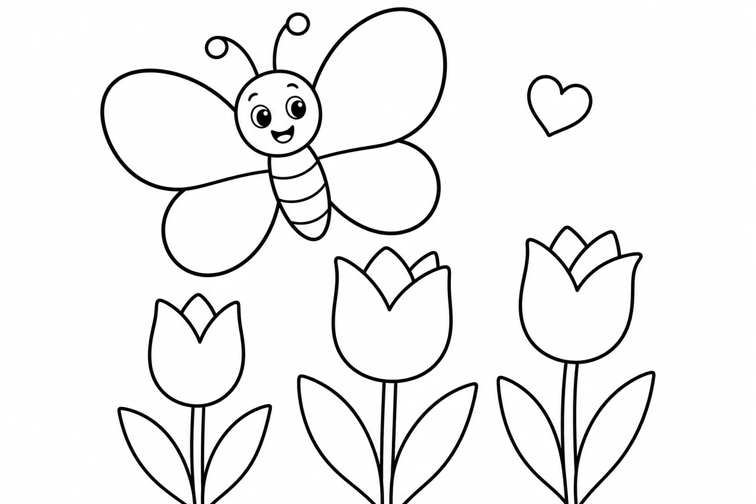Spring butterfly flowers — easy spring coloring page (ages 2–5)