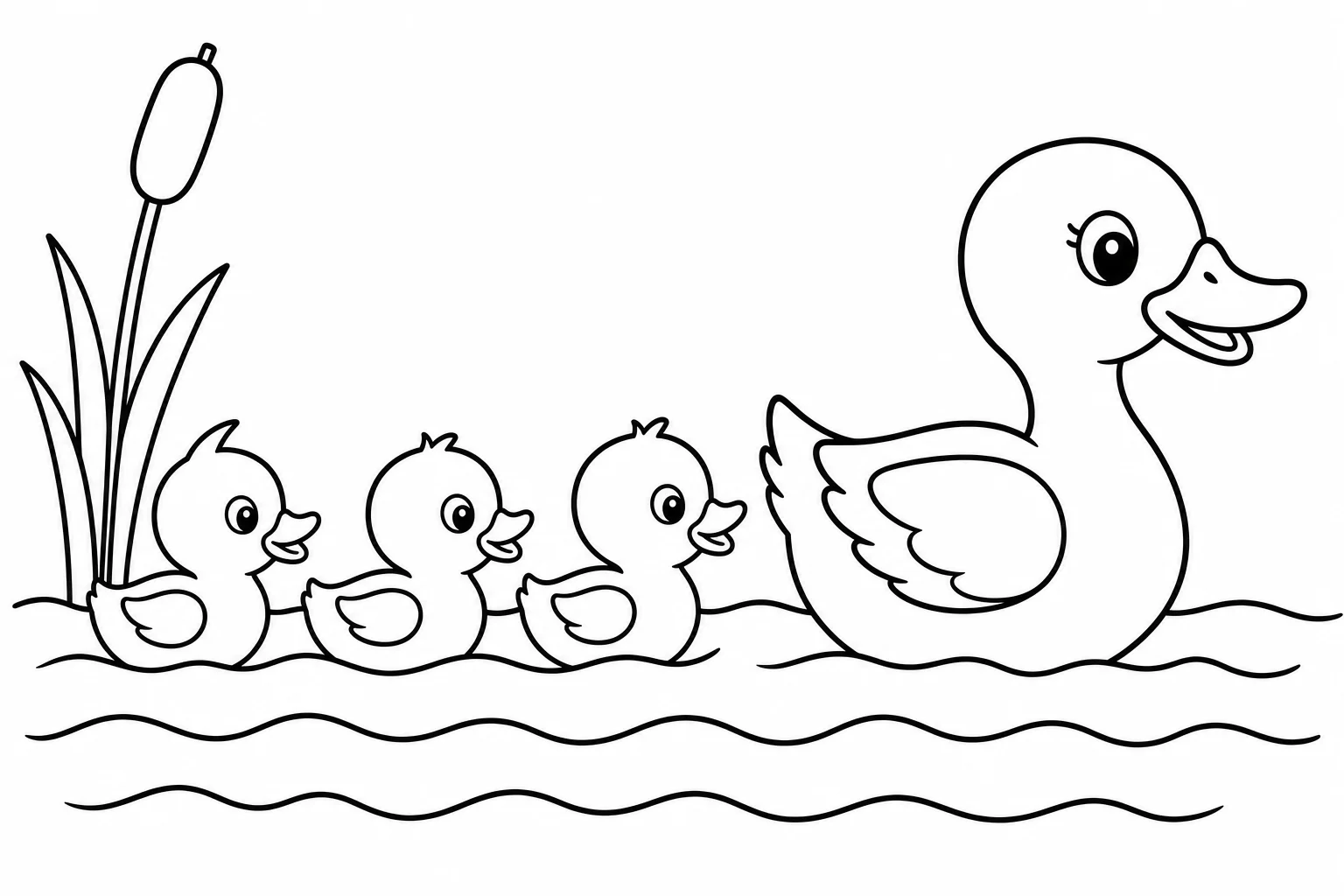 Spring duck family — easy spring coloring page (ages 2–5)