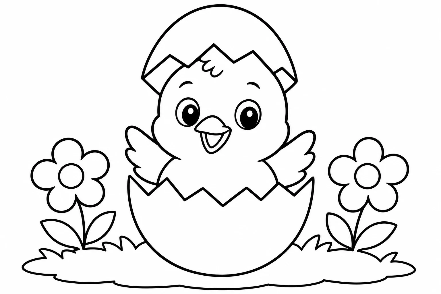 Spring hatching egg — easy spring coloring page (ages 2–5)