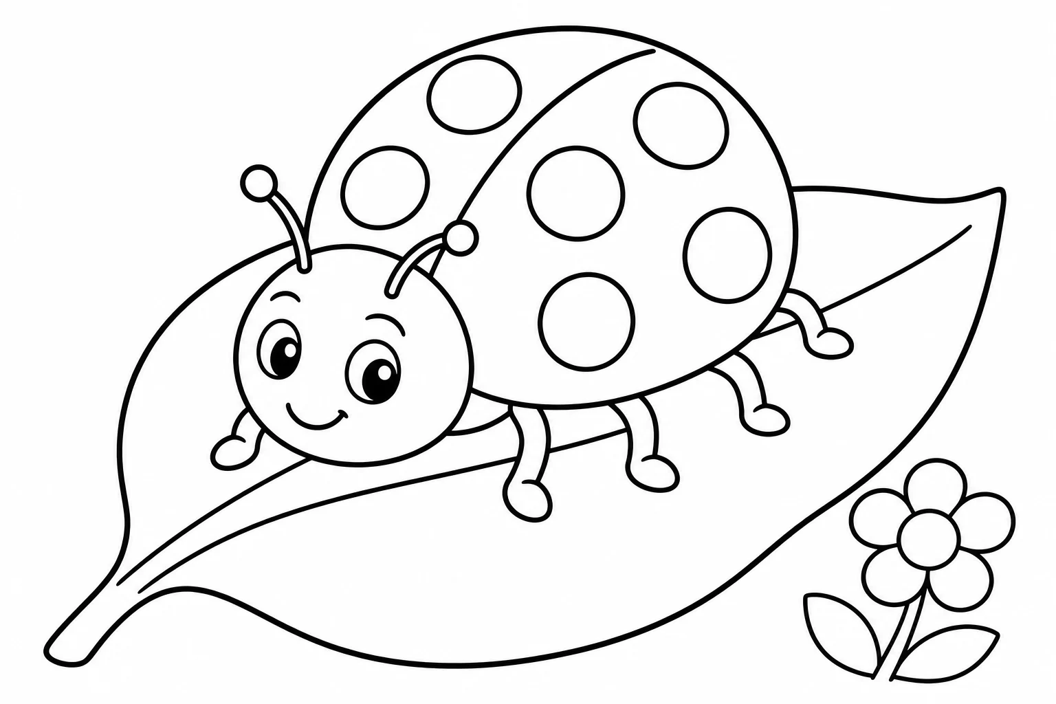 Spring ladybug leaf — easy spring coloring page (ages 2–5)