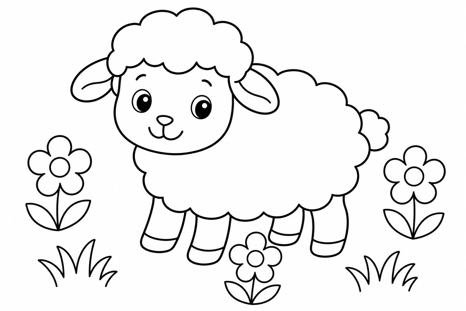 Spring lamb meadow — easy spring coloring page (ages 2–5)