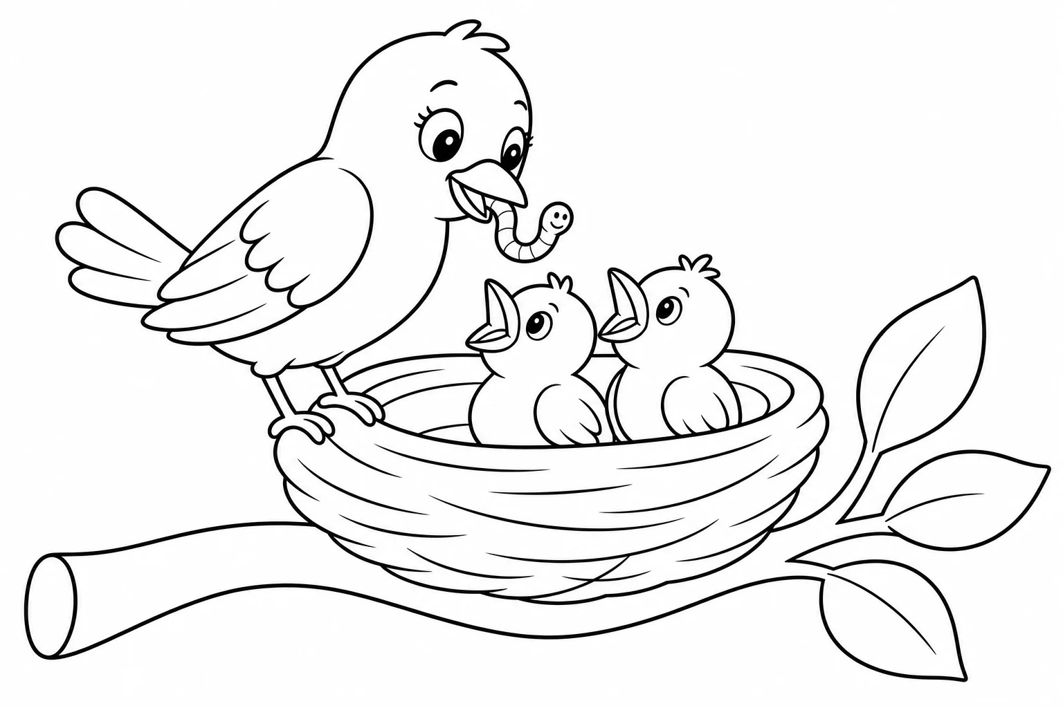Spring mama bird — easy spring coloring page (ages 2–5)