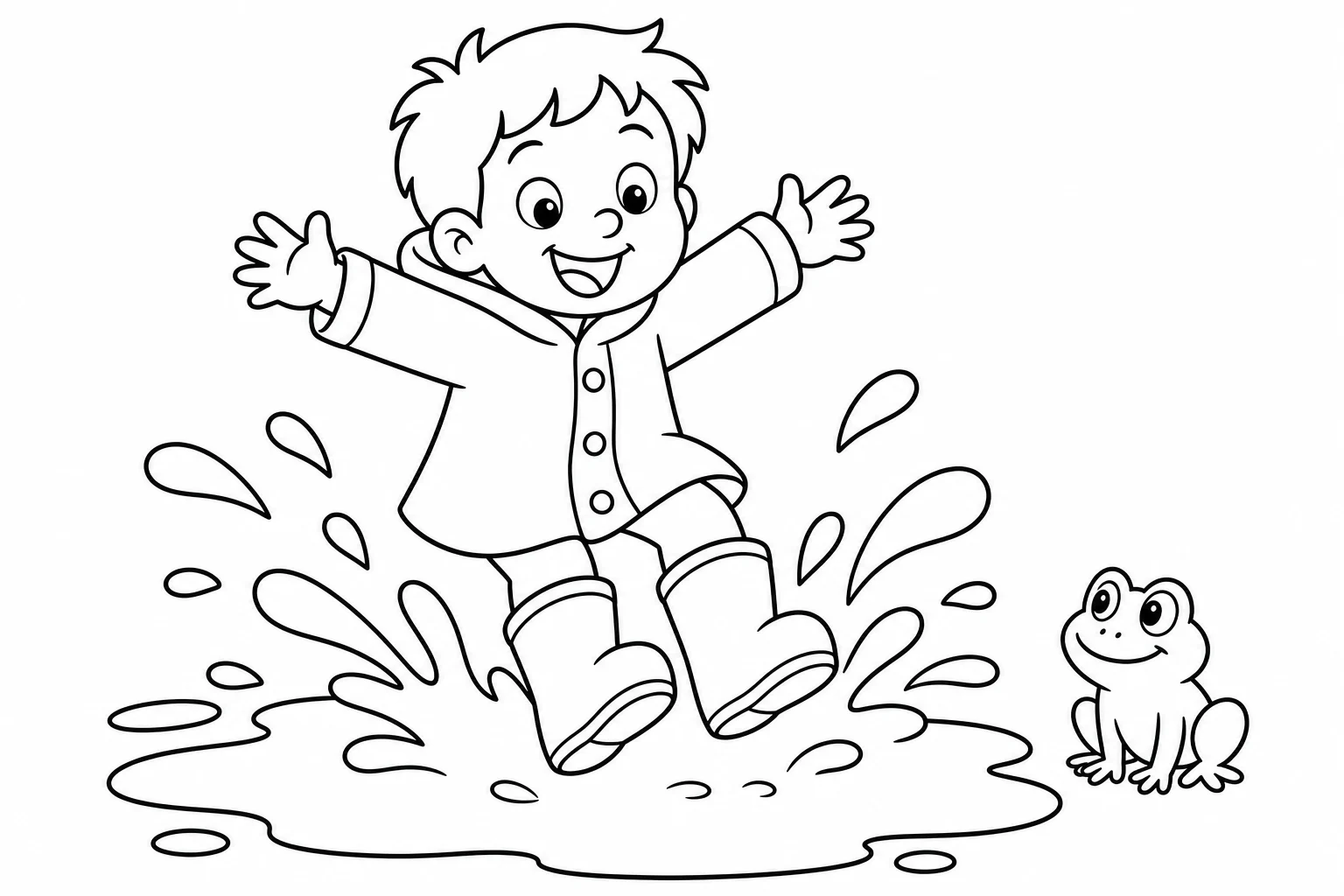 Spring rain boots — easy spring coloring page (ages 2–5)
