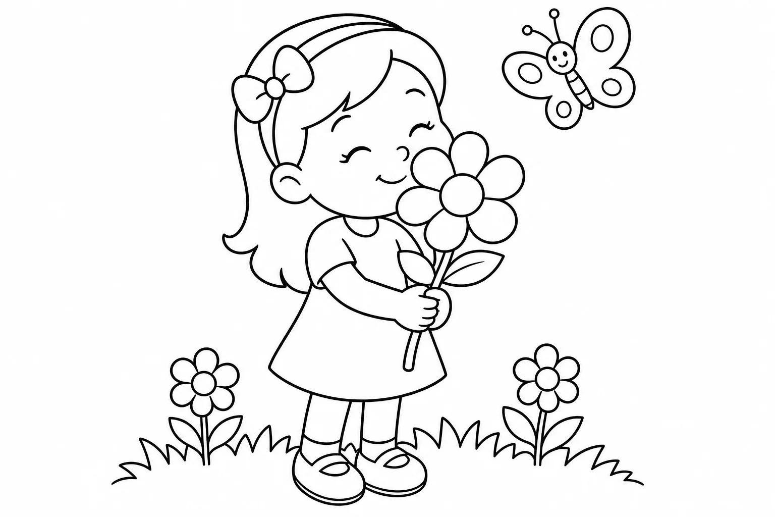 Spring smelling flower — easy spring coloring page (ages 2–5)