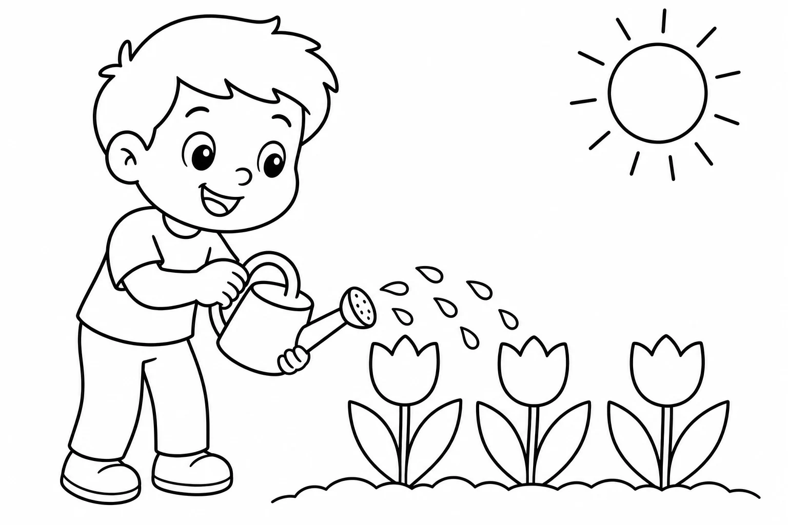 Spring tulip garden — easy spring coloring page (ages 2–5)