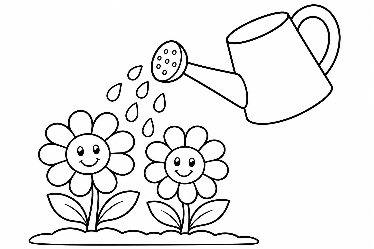 Spring watering can — easy spring coloring page (ages 2–5)
