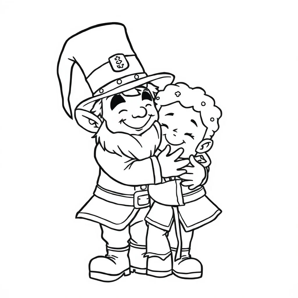 St patricks day a cute leprechaun hugging a friend — easy st. patrick's day coloring page (ages 2–5)