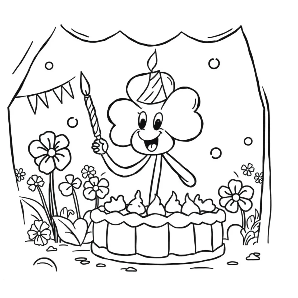 St patricks day a four leaf clover celebrating a birthday — classic st. patrick's day coloring page (ages 5–10)