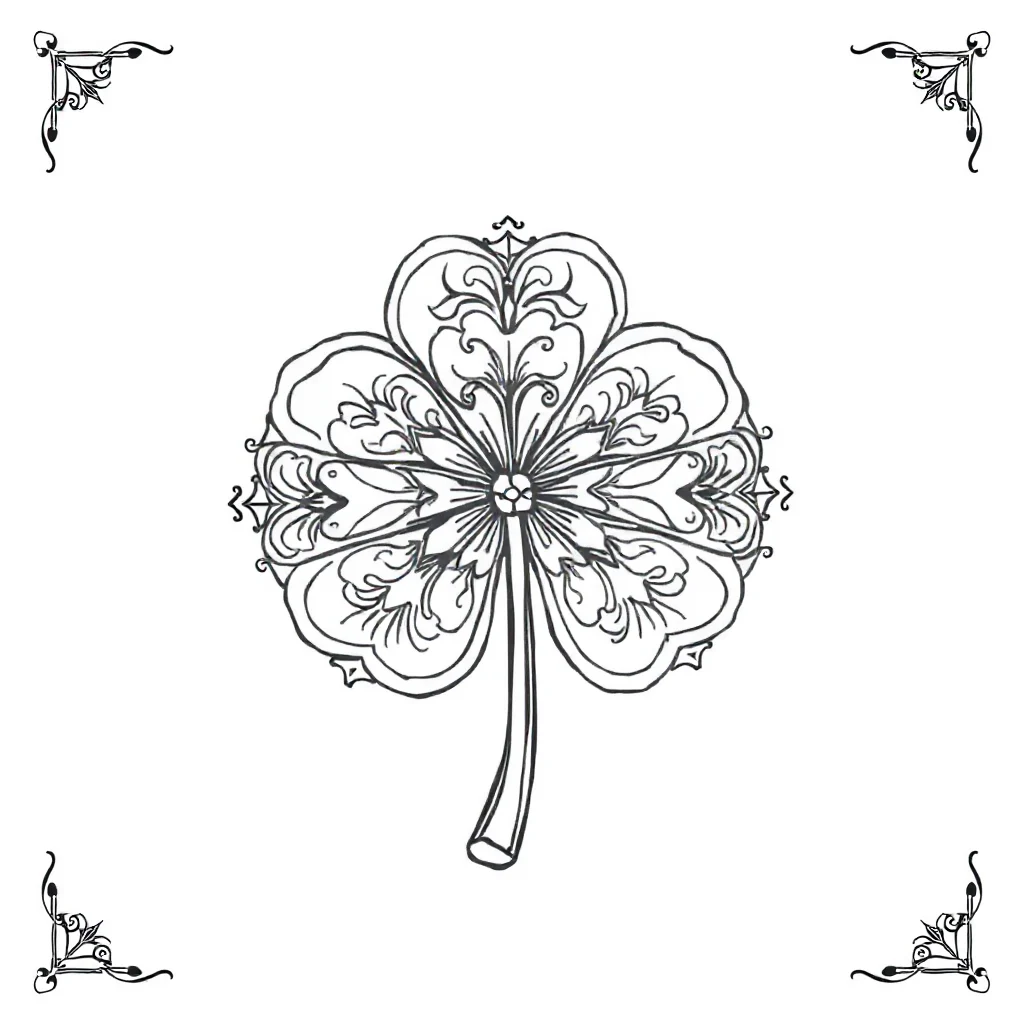 St patricks day a four leaf clover sitting — detailed st. patrick's day coloring page (ages 9+ & adults)