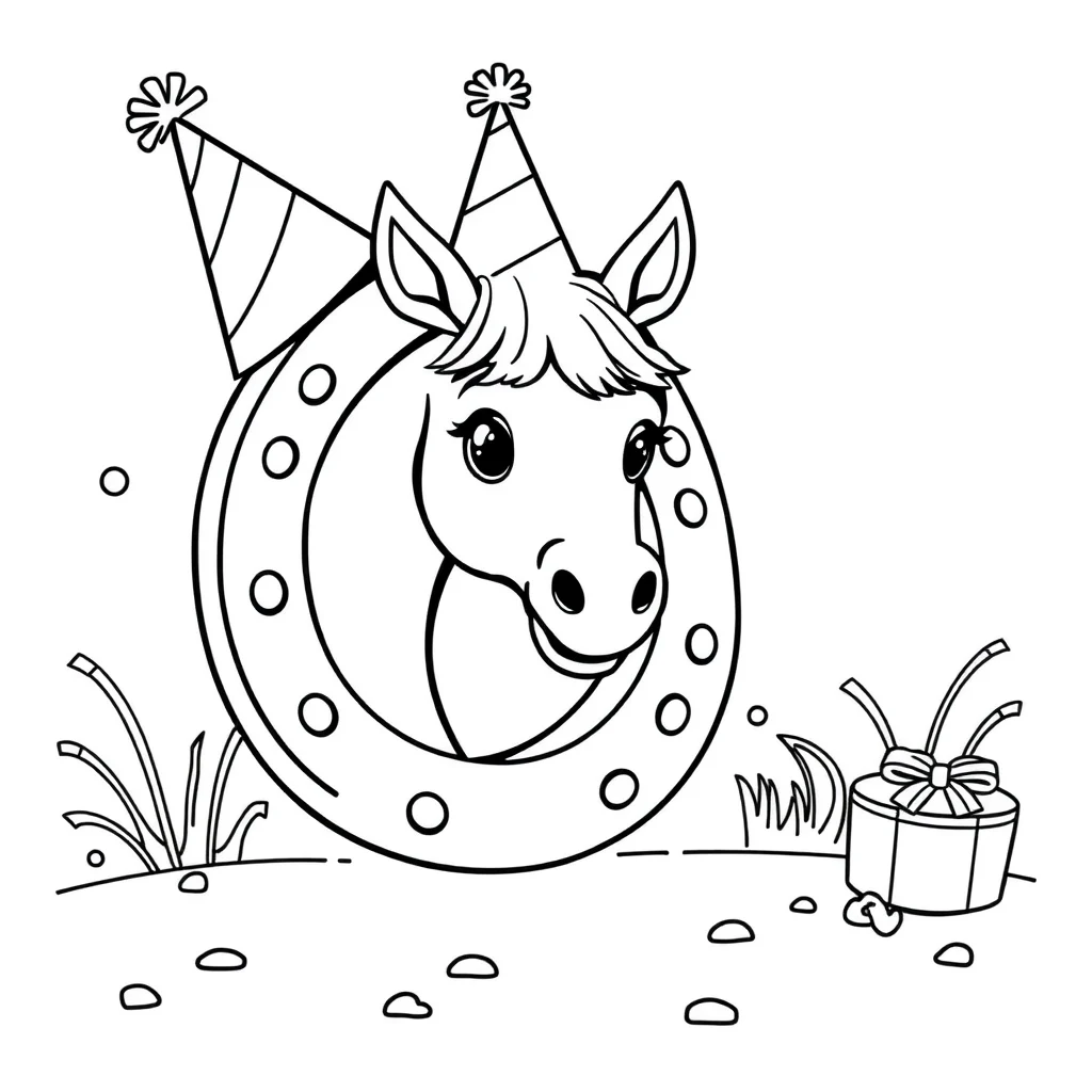St patricks day a lucky horseshoe wearing a party hat — classic st. patrick's day coloring page (ages 5–10)