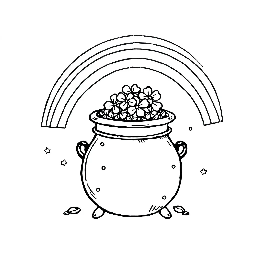 St patricks day a pot of gold and rainbow flying — easy st. patrick's day coloring page (ages 2–5)