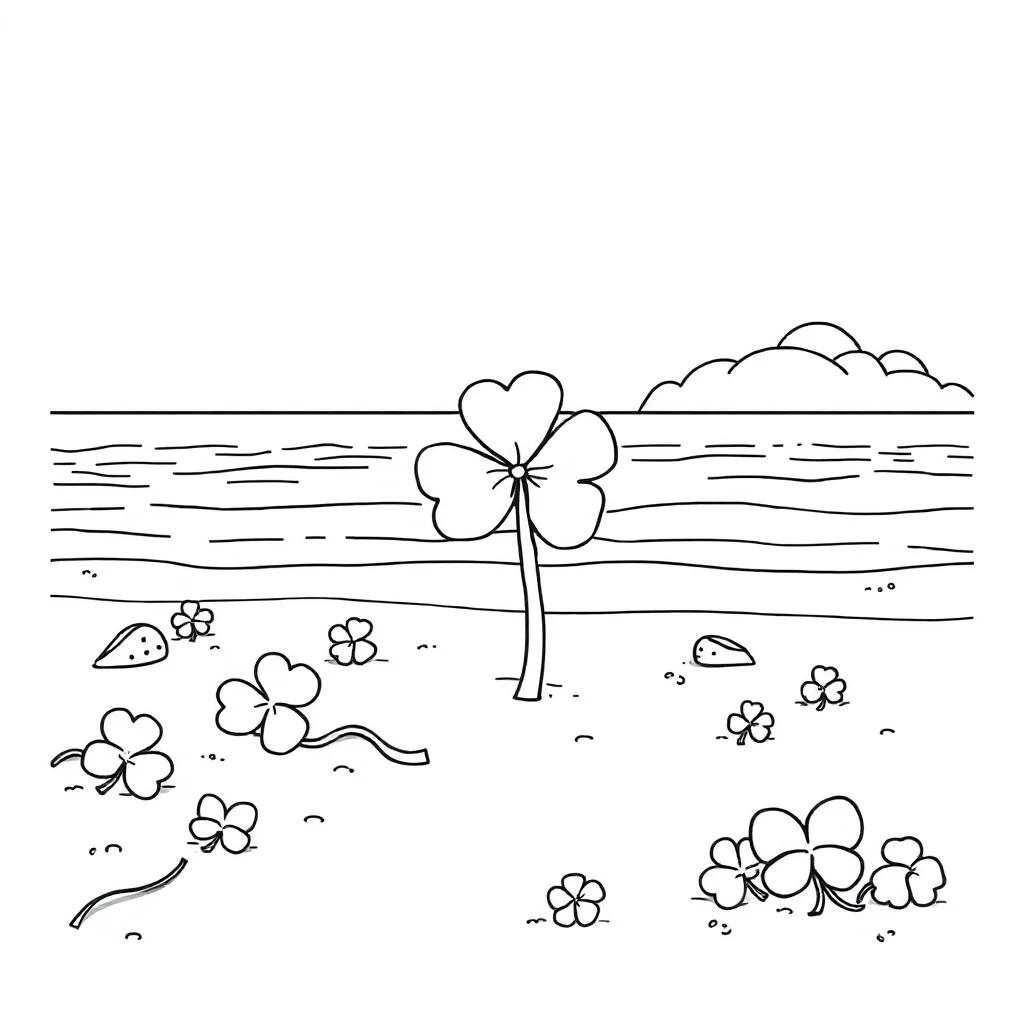 St patricks day a shamrock pattern on the beach — classic st. patrick's day coloring page (ages 5–10)