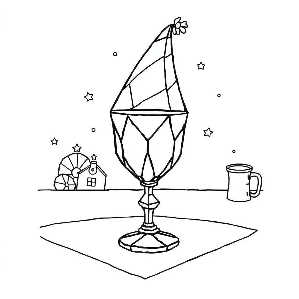 Stained glass a geometric stained glass wearing a party hat — classic stained glass coloring page (ages 5–10)