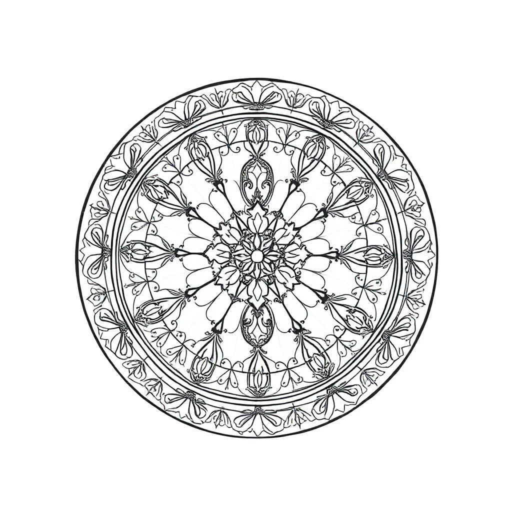 Stained glass a round stained glass design dancing — detailed stained glass coloring page (ages 9+ & adults)