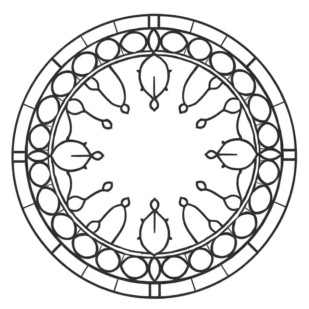 Stained glass a round stained glass design — easy stained glass coloring page (ages 2–5)