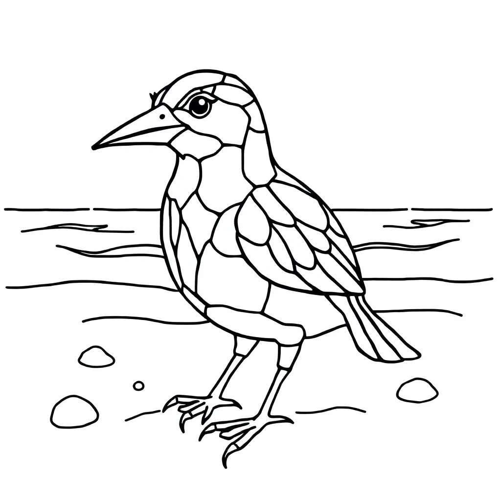 Stained glass a stained glass bird on the beach — classic stained glass coloring page (ages 5–10)