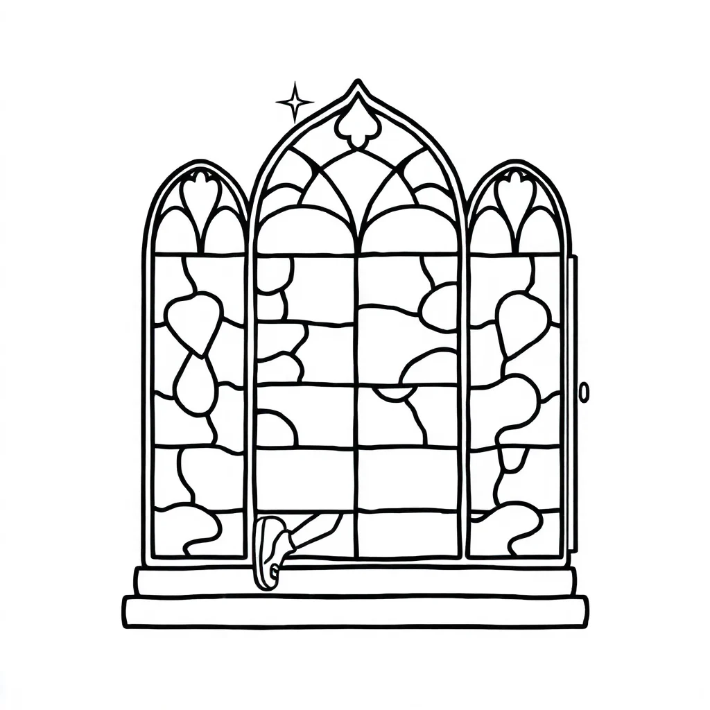Stained glass a stained glass window pattern running — easy stained glass coloring page (ages 2–5)