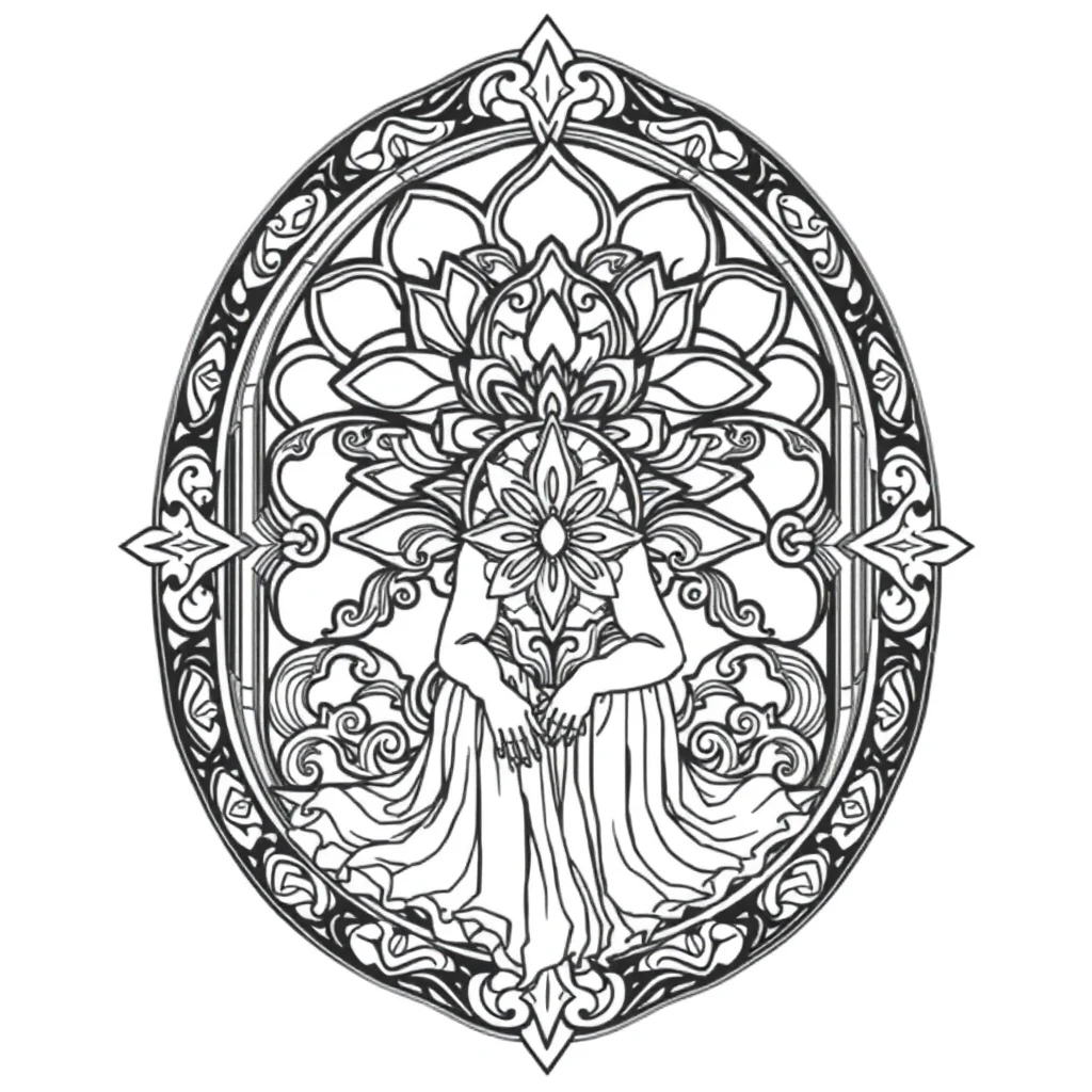 Stained glass a stained glass window pattern sitting — detailed stained glass coloring page (ages 9+ & adults)
