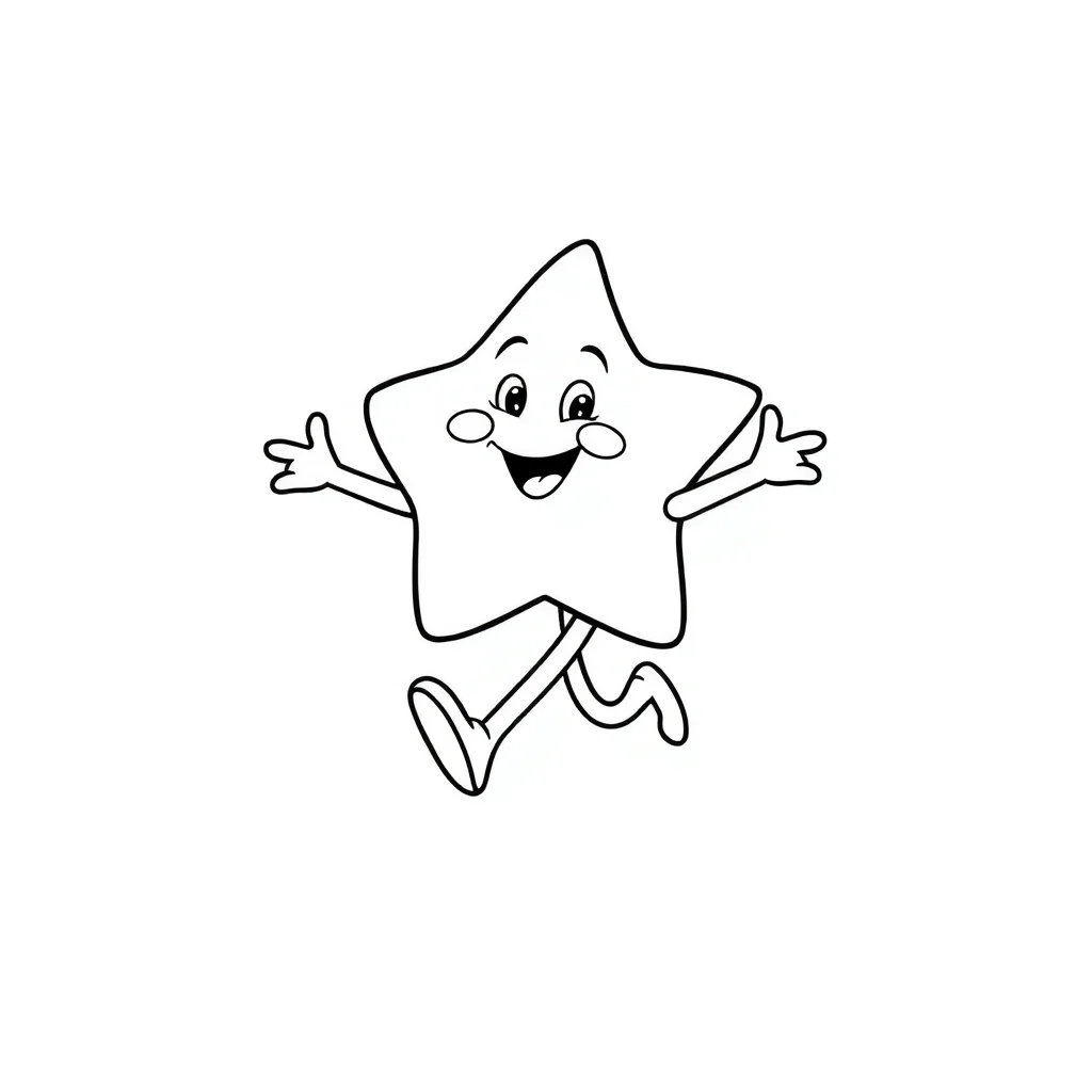 Stars a smiling star running — easy stars coloring page (ages 2–5)