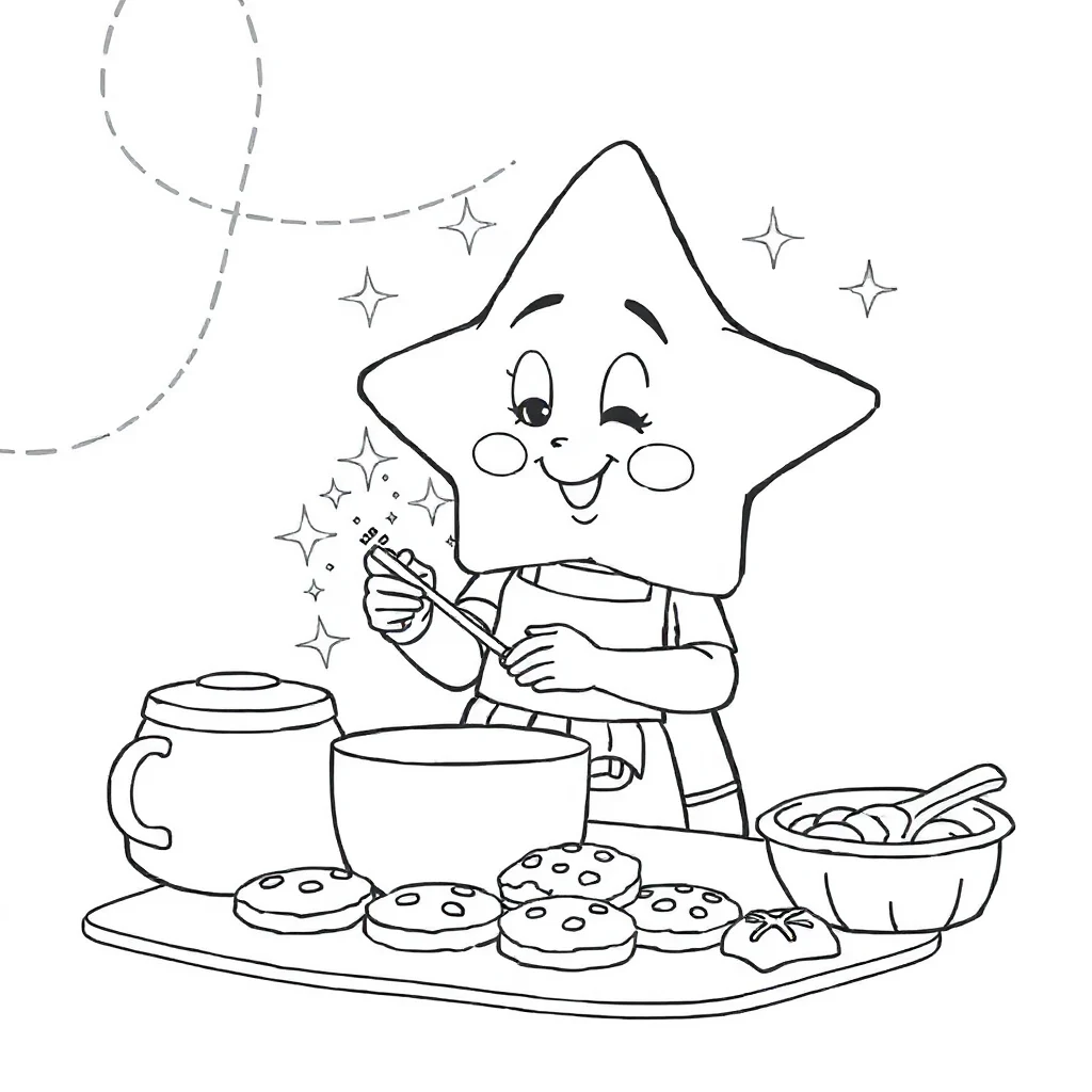 Stars a star with sparkles baking cookies — classic stars coloring page (ages 5–10)