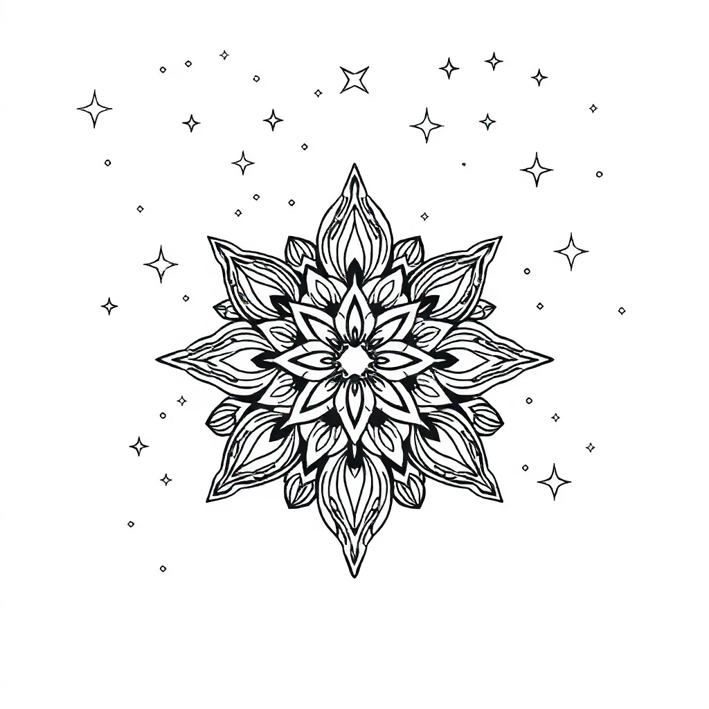 Stars a star with sparkles under the night sky with stars — detailed stars coloring page (ages 9+ & adults)