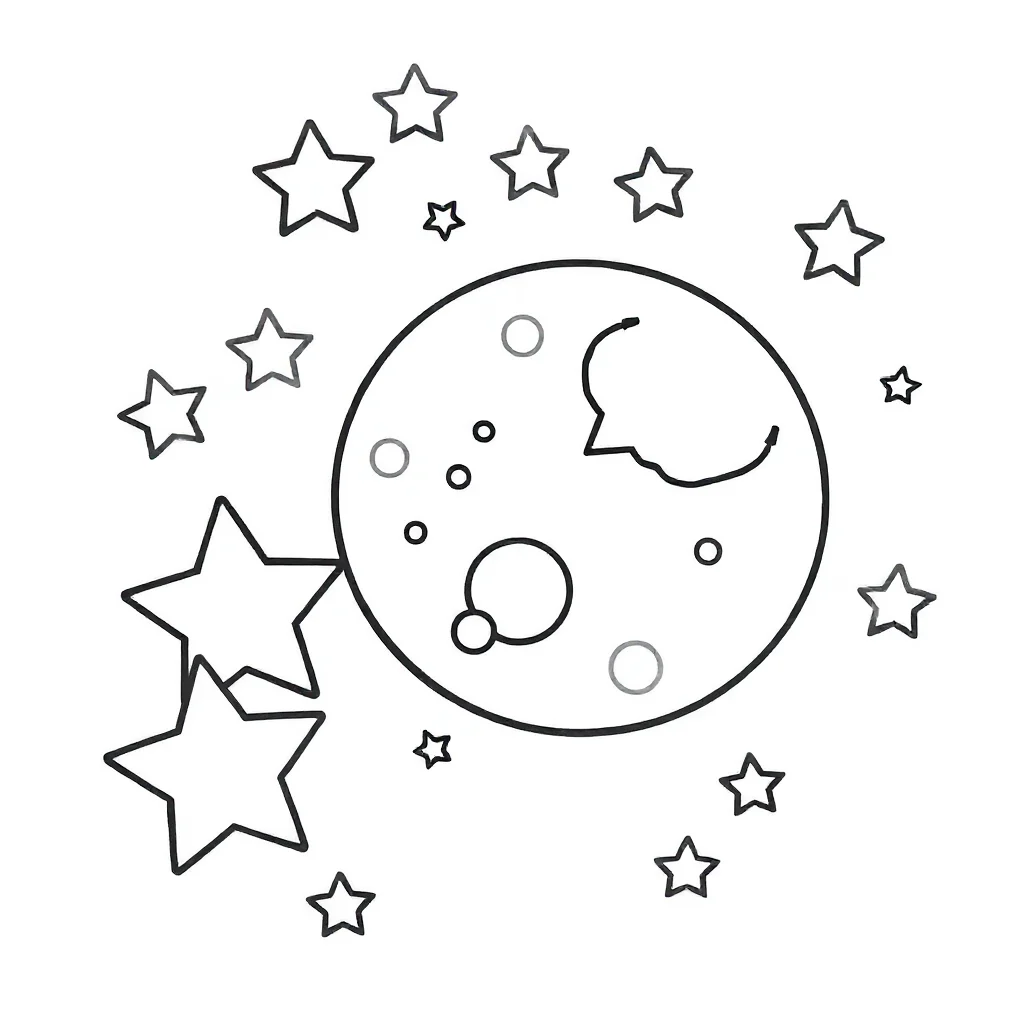 Stars stars and a moon — easy stars coloring page (ages 2–5)