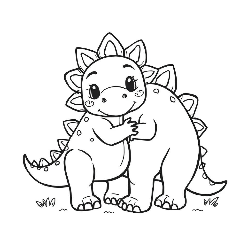 Stegosaurus a baby stegosaurus hugging a friend — easy stegosaurus coloring page (ages 2–5)