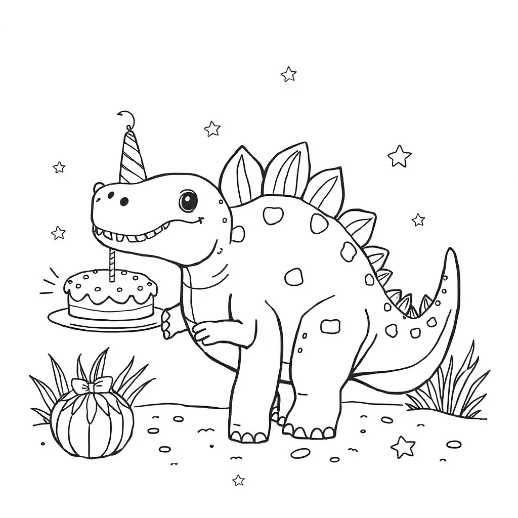Stegosaurus a cute stegosaurus celebrating a birthday — classic stegosaurus coloring page (ages 5–10)