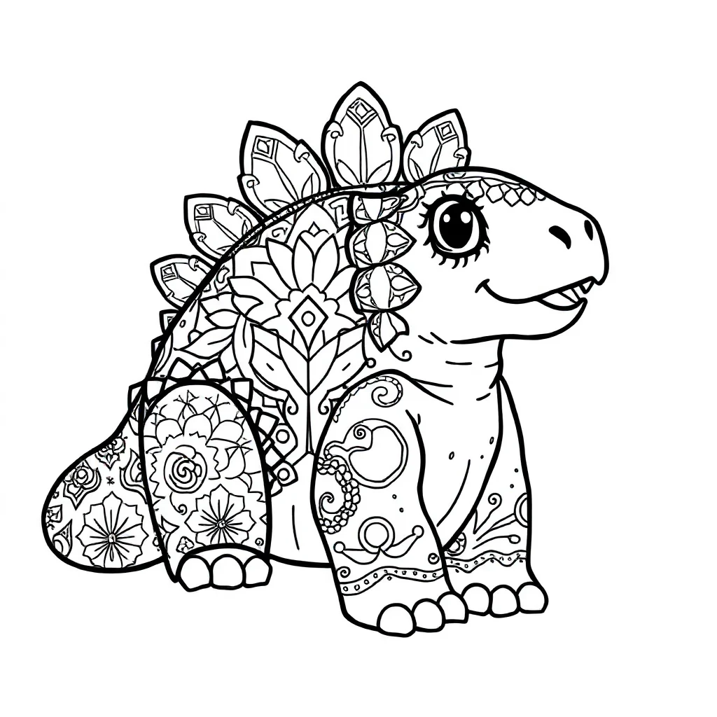 Stegosaurus a cute stegosaurus sitting — detailed stegosaurus coloring page (ages 9+ & adults)