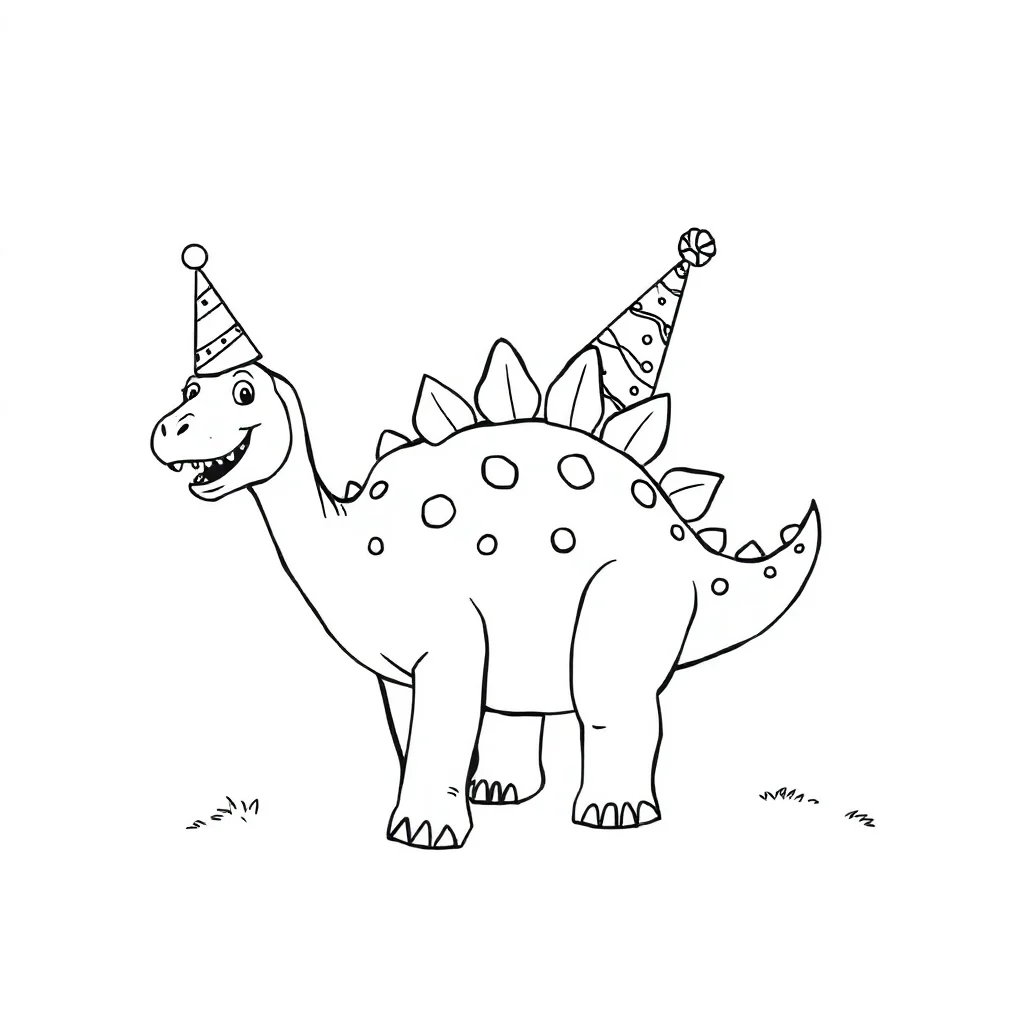 Stegosaurus a friendly stegosaurus wearing a party hat — classic stegosaurus coloring page (ages 5–10)