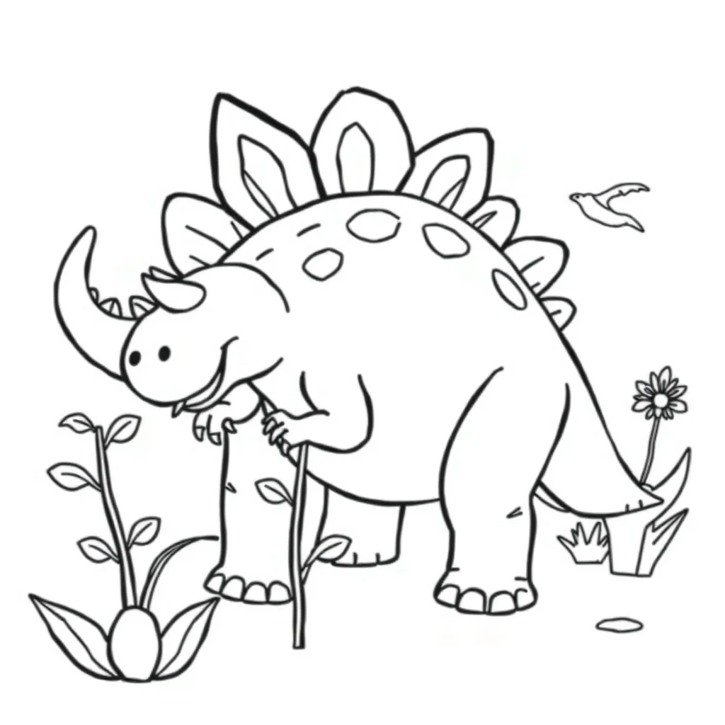 Stegosaurus a stegosaurus eating plants — easy stegosaurus coloring page (ages 2–5)