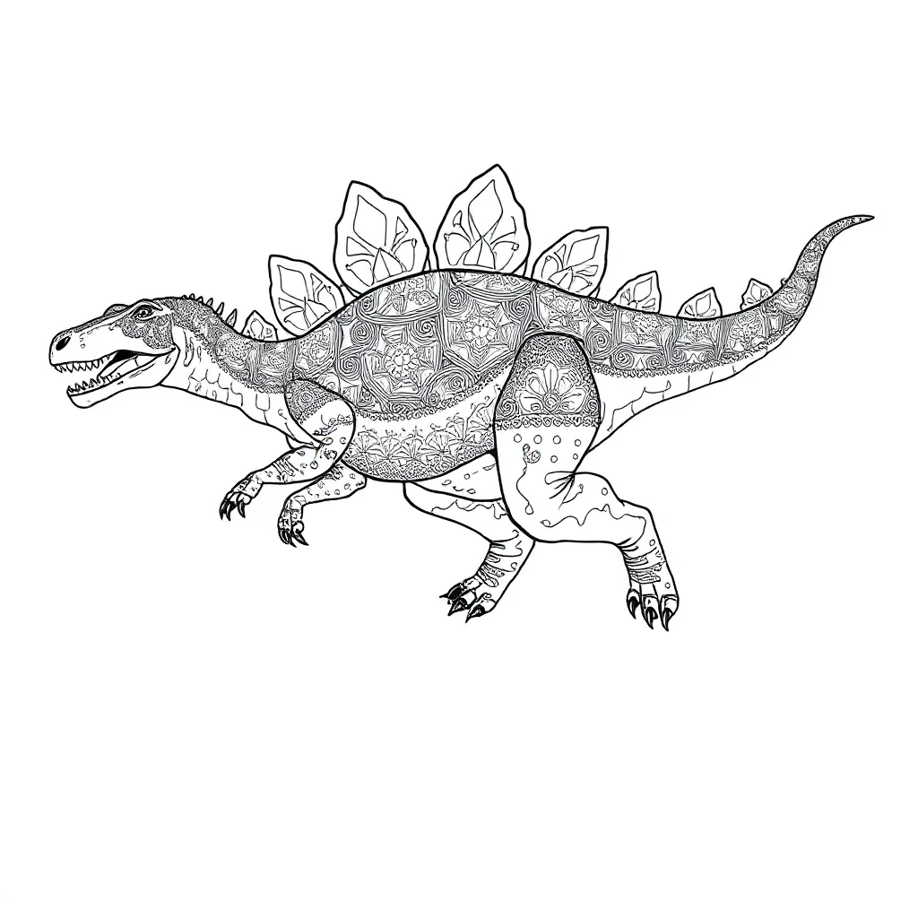 Stegosaurus a stegosaurus with back plates leaping mid air — detailed stegosaurus coloring page (ages 9+ & adults)