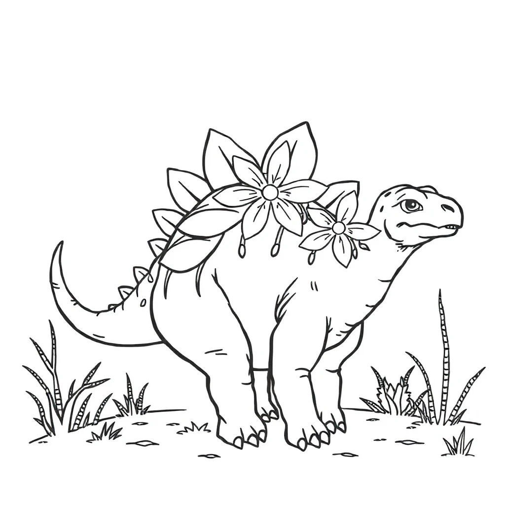 Stegosaurus a stegosaurus with back plates wearing a flower crown — classic stegosaurus coloring page (ages 5–10)