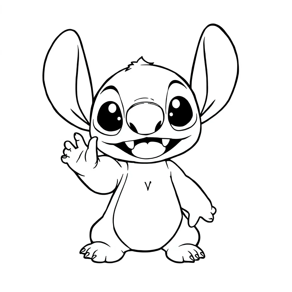 Stitch cute stitch waving hello — easy stitch coloring page (ages 2–5)