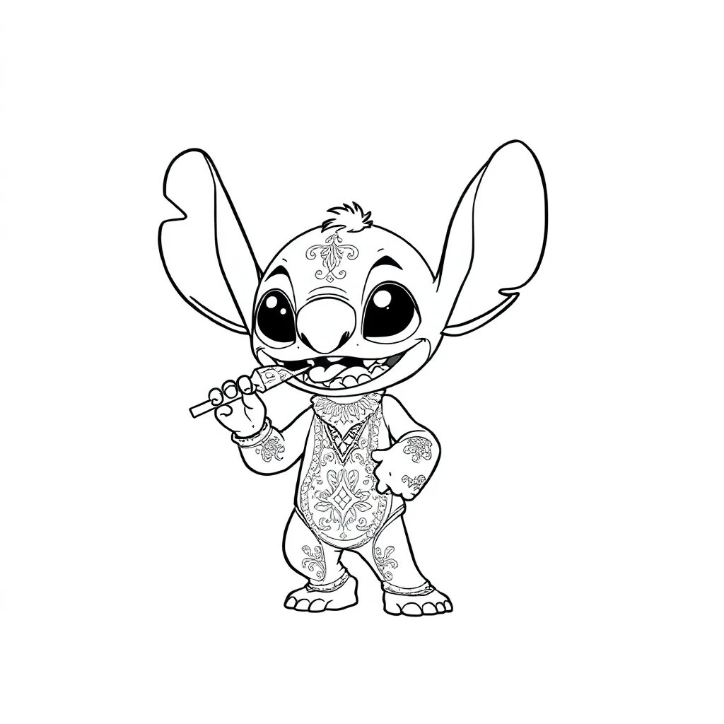 Stitch stitch eating ice cream dancing — detailed stitch coloring page (ages 9+ & adults)