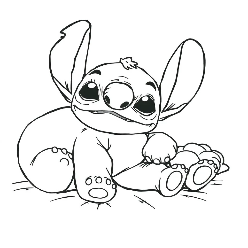 Stitch stitch lying down relaxing — classic stitch coloring page (ages 5–10)