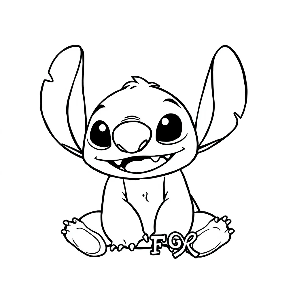 Stitch stitch sitting and smiling — easy stitch coloring page (ages 2–5)