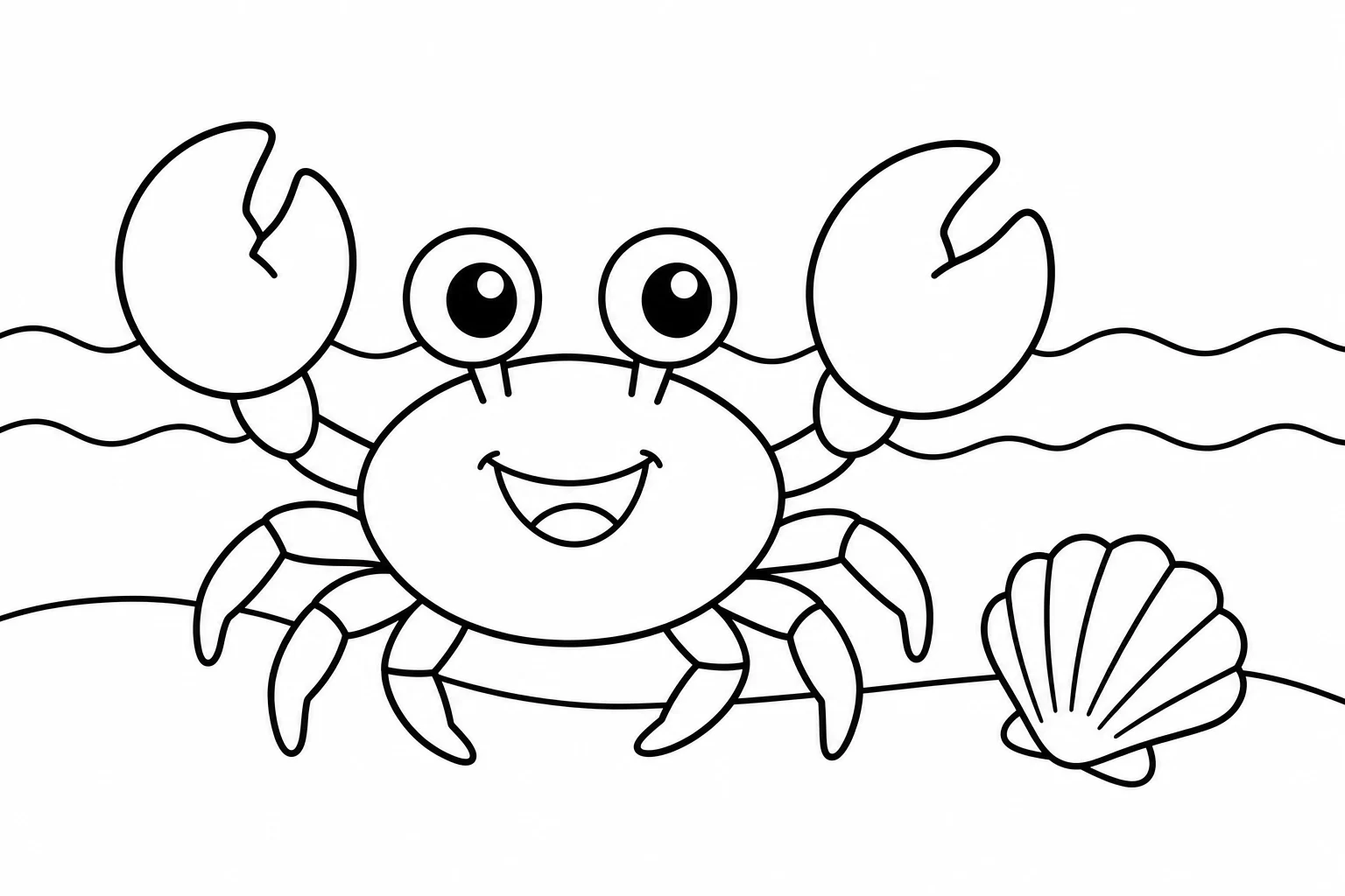 Summer crab beach — easy summer coloring page (ages 2–5)