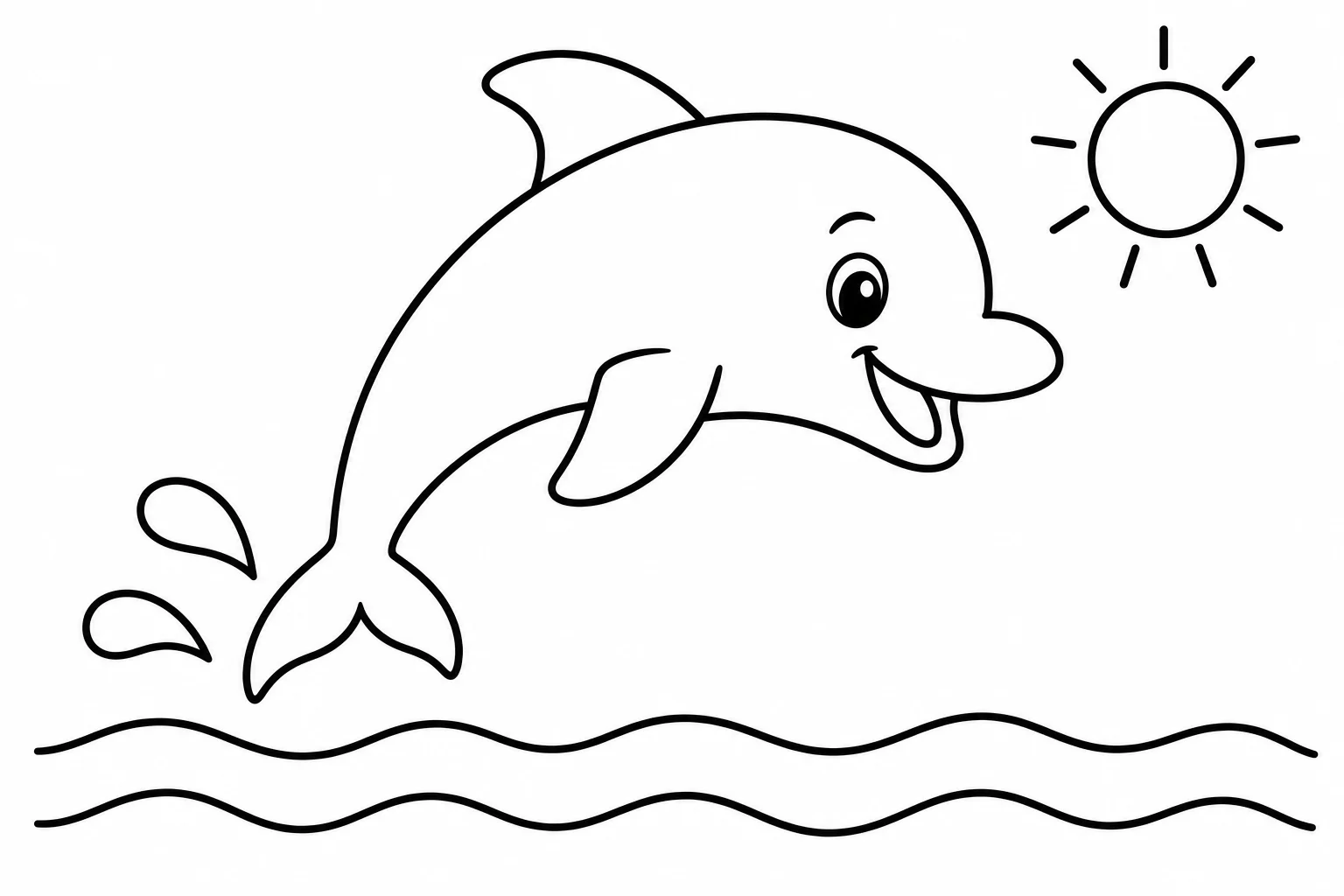 Summer dolphin jump — easy summer coloring page (ages 2–5)