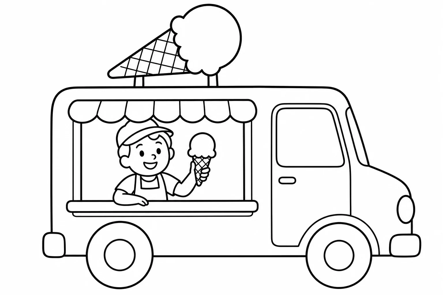 Summer ice cream truck — easy summer coloring page (ages 2–5)