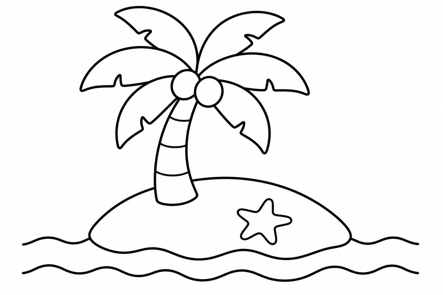 Summer palm island — easy summer coloring page (ages 2–5)