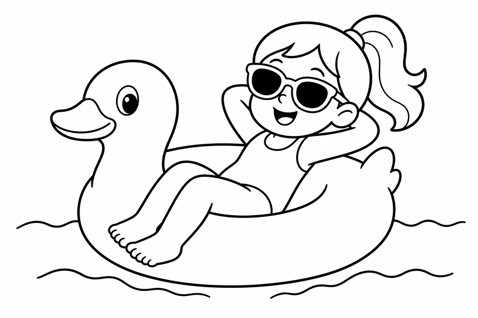 Summer pool float duck — easy summer coloring page (ages 2–5)