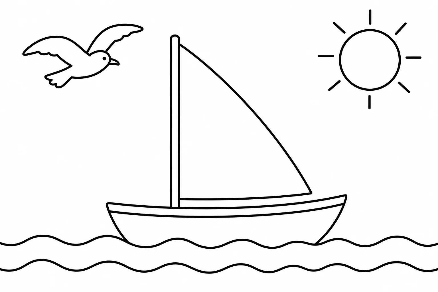 Summer sailboat — easy summer coloring page (ages 2–5)