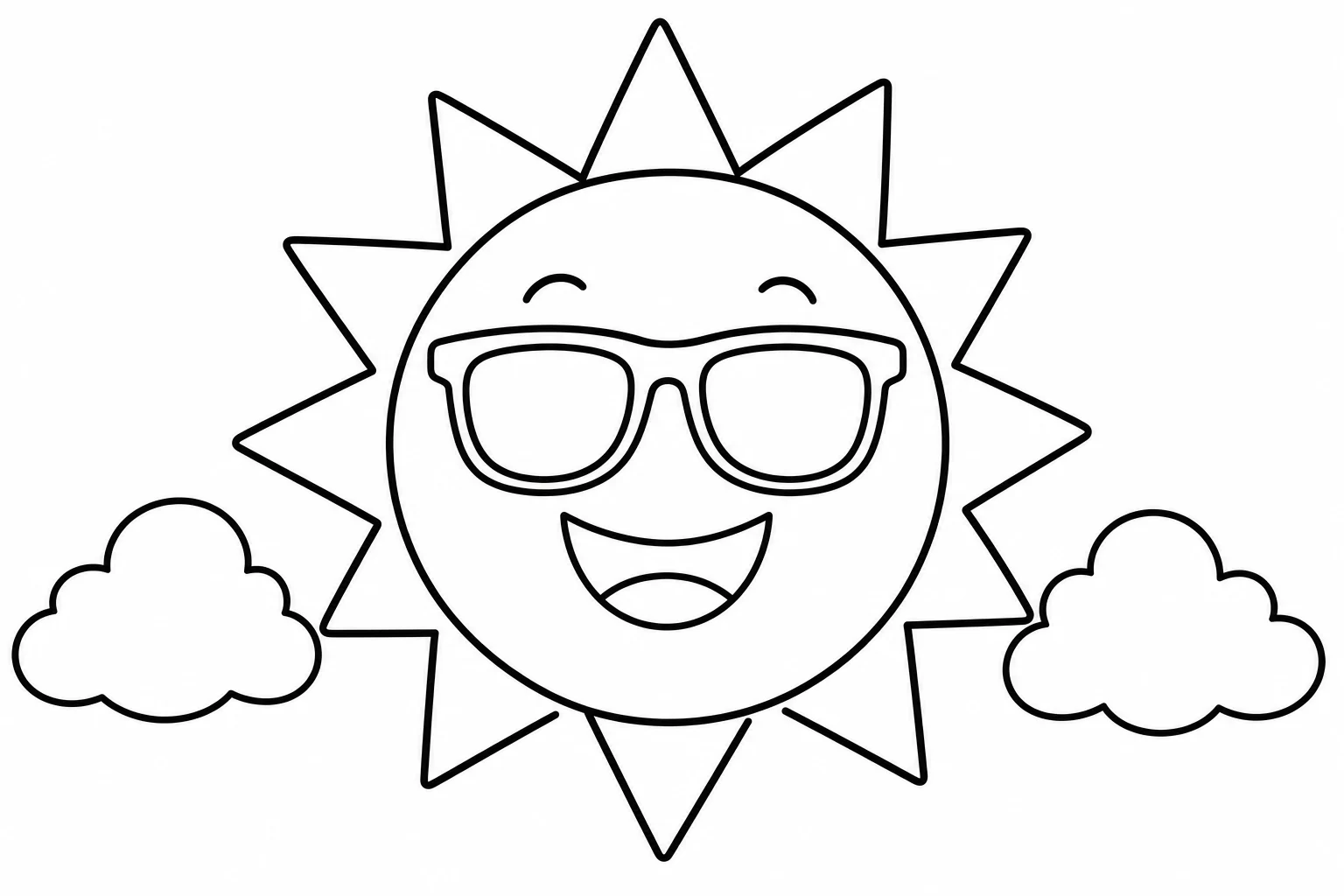 Summer sun sunglasses — easy summer coloring page (ages 2–5)